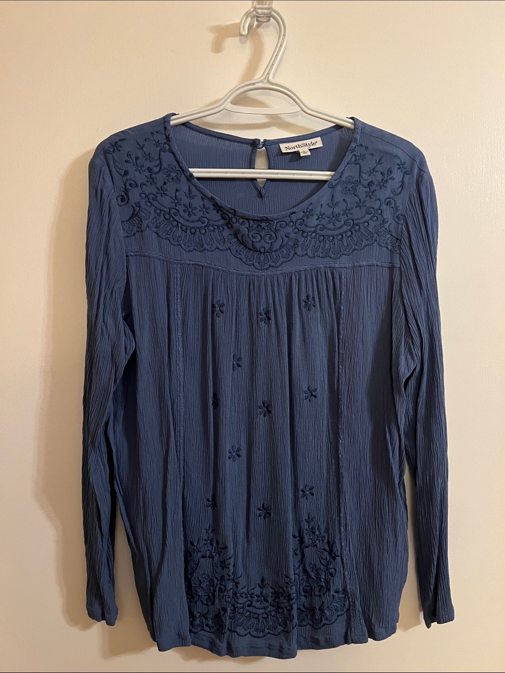 Northstyle Indigo Embroidered Long-Sleeve Peasant Blouse